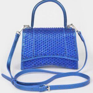 Metallic Rhinestone Hotfix Top Handle Flap Bag